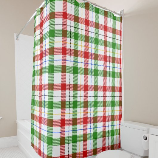 Rideaux De Douche Christmas Red Green White Flannel Plaid Design 