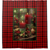 Rideaux De Douche Christmas Red Plaid Red Candles Pine Cones (Devant)