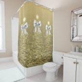 Rideaux De Douche Christmas Sparkling Trees Gold Faux Silver Bow (En situation)