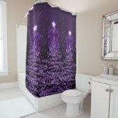 Rideaux De Douche Christmas Sparkling Trees Purple Faux Bow  (En situation)