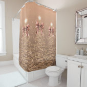 Rideaux De Douche Christmas Sparkling Trees Rose Gold Faux Bow  (En situation)