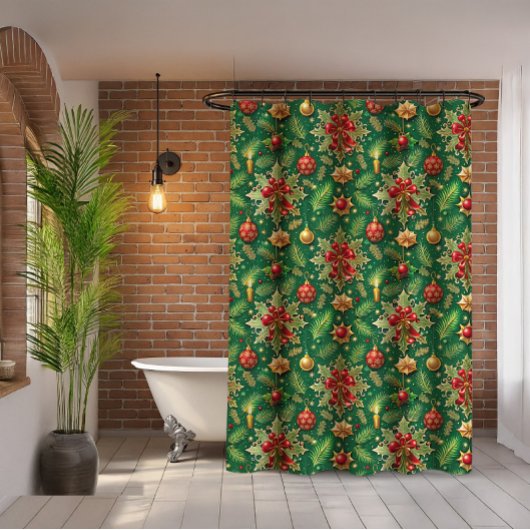 Rideaux De Douche Christmas Theme Festive Colorful Pattern