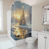 Rideaux De Douche Christmas Tree Winter Forest River (En situation)