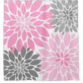Rideaux De Douche Chrysanthèmes roses et gris Motif floral (Devant)