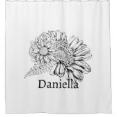 Rideaux De Douche Chrysanthemum Black Line Drawing with Your Name  (Devant)