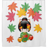 Rideaux De Douche Chute Kokeshi Poupée verte Kimono Geisha Girl (Devant)