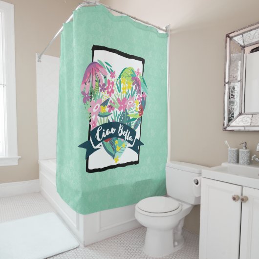 Rideaux De Douche Ciao Bella Cute Coeur Floral avec Fleurs Tropicale (En situation)