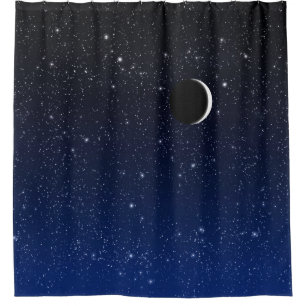 Rideaux De Douche Ciel étoilé et lune à croissant, bleu profond