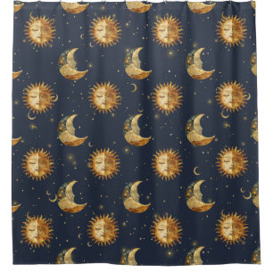 Rideaux De Douche Ciel Solaire & Lune Étoile Dorée Motif Nuit (1)
