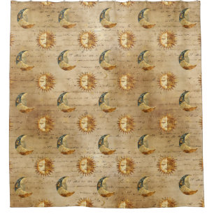 Rideaux De Douche Ciel Solaire & Lune Étoile Dorée Motif Nuit (5)