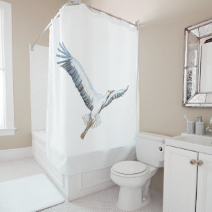 Rideaux De Douche cigogne blanche volant
