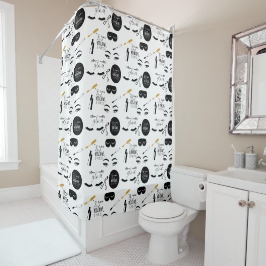 Rideaux De Douche Cils Glamour Noir Or (En situation)