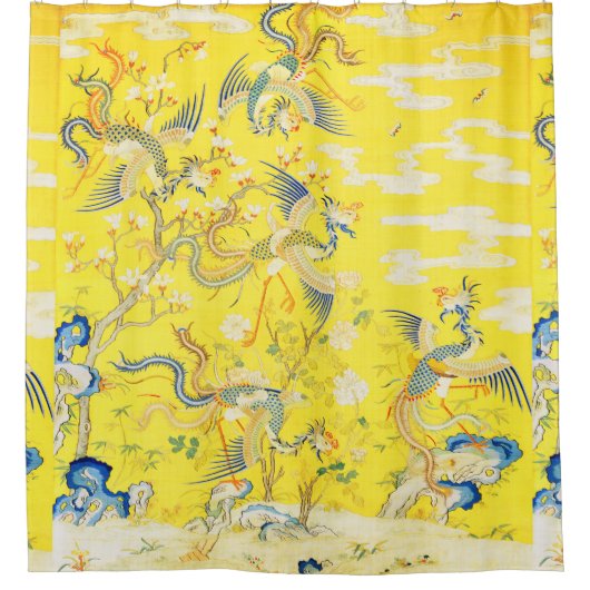 Rideaux De Douche Cinq Phoenix dans Jardin chinois jaune floral (Devant)