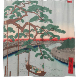 Rideaux De Douche Cinq pins au canal d'Onagi Vintage Ukiyo-e Japonai