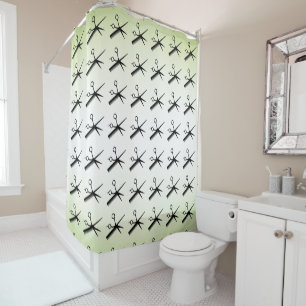 Rideaux De Douche Ciseaux et Peigne Vert