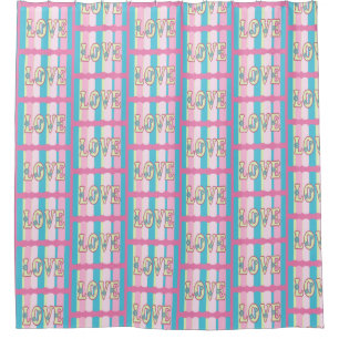 Rideaux De Douche Citation d'amour mignon Pastel rose jaune Motif