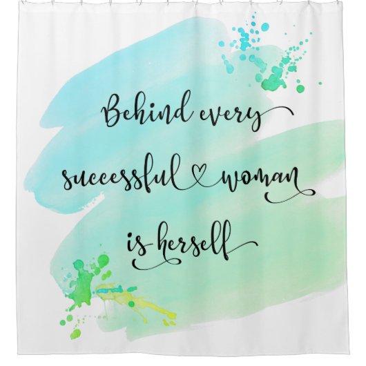 Rideaux De Douche Citation de femme réussie Script Turquoise Aquarel (Devant)