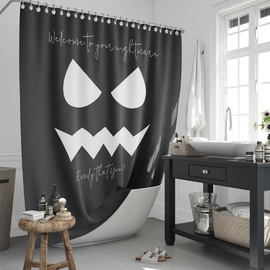 Rideaux De Douche Citation d'Halloween du Citrouille noir blanc effr