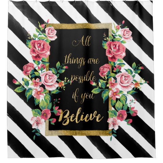 Rideaux De Douche Citation d'inspiration dorée moderne (Devant)