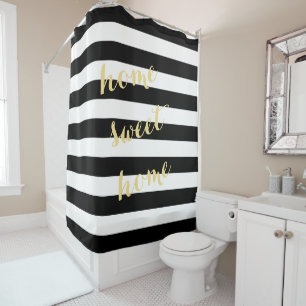Rideaux De Douche Citation personnalisée Gold Black Stripes Chic