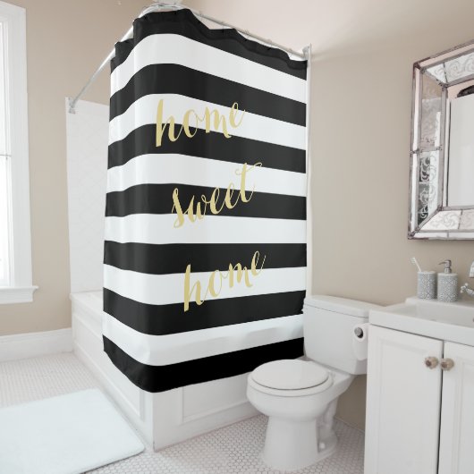 Rideaux De Douche Citation personnalisée Gold Black Stripes Chic (En situation)