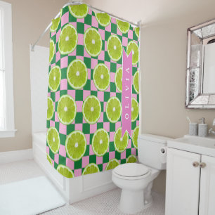Rideaux De Douche Citron Personnalisé Gingham Citrus Nom Personnalis