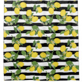 Rideaux De Douche Citrons charmants et fleurs sur rayures (Devant)