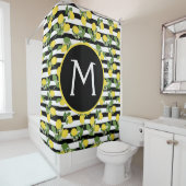 Rideaux De Douche Citrons citron jaune Bain à rayures noires (En situation)