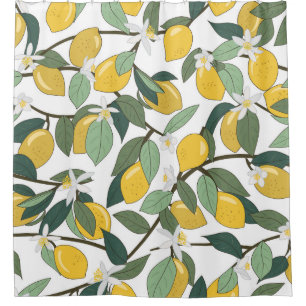 Rideaux De Douche Citrons Jaunes, Impression Tropicale Sans Fil.