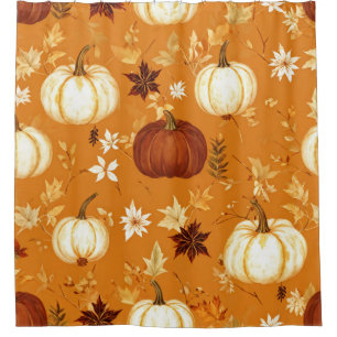 Rideaux De Douche Citrouille Brown Floral Automne et automne Motif