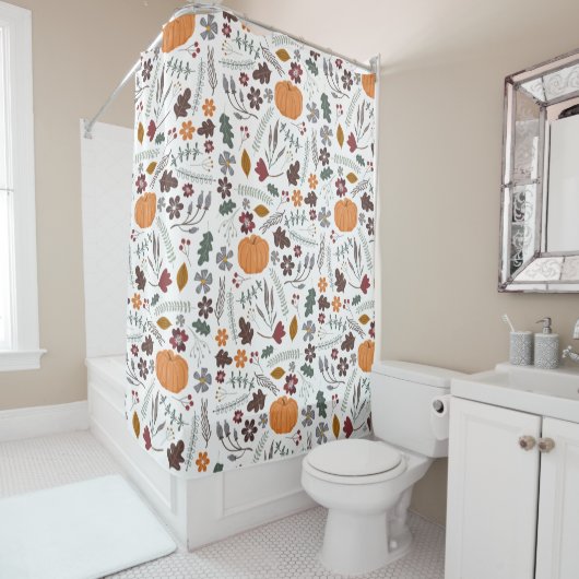 Rideaux De Douche Citrouille d'automne motif graphique contemporain (En situation)