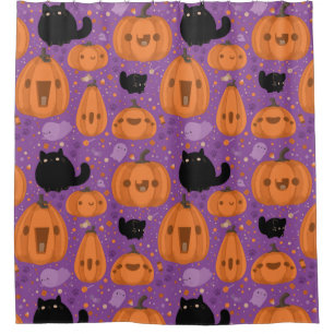 Rideaux De Douche Citrouille de chat noir et Motif de fantôme