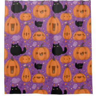 Rideaux De Douche Citrouille de chat noir et Motif de fantôme