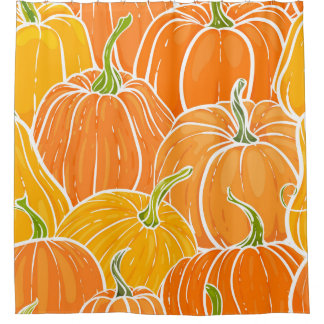 Rideaux De Douche Citrouille de dessin, motif d'automne mignon.