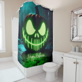 Rideaux De Douche citrouille d'Halloween vert éffrayant (En situation)