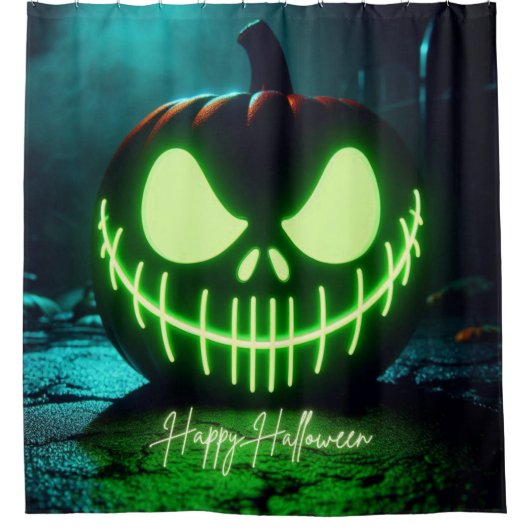 Rideaux De Douche citrouille d'Halloween vert éffrayant (Devant)