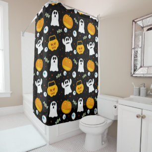 Rideaux De Douche Citrouille et fantôme d'Halloween, des friandises