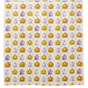 Rideaux De Douche Citrouille fantôme mignonne d'Halloween