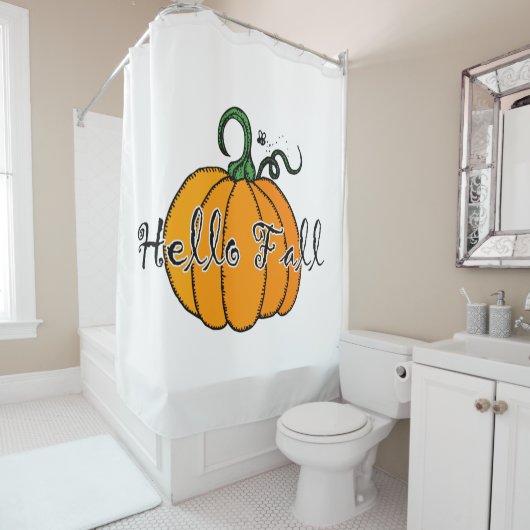 Rideaux De Douche Citrouille Hellow Citrouille Automne Bonjour Autom (En situation)