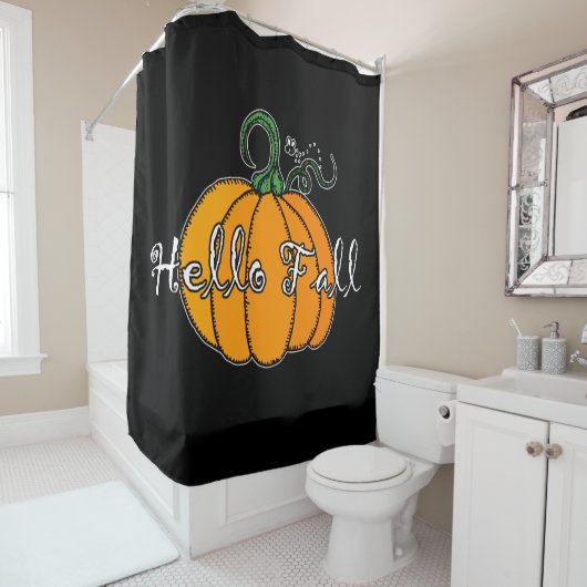 Rideaux De Douche Citrouille Hellow Citrouille Hello Fall (En situation)