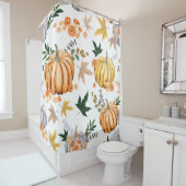 Rideaux De Douche Citrouille orange d'automne et fleurs motif (En situation)