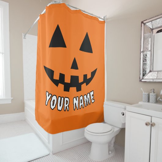 Rideaux De Douche Citrouille orange personnalisé Halloween Votre Nom (En situation)