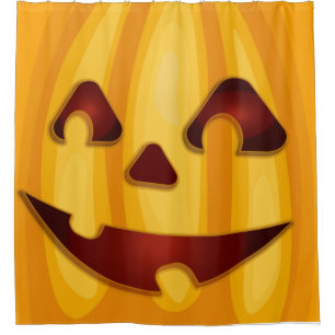 Rideaux De Douche Citrouille sculpté souriant design Halloween