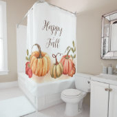 Rideaux De Douche Citrouilles d'aquarelle avec texte personnalisable (En situation)