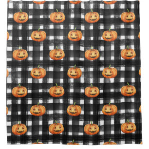 Rideaux De Douche Citrouilles d'Halloween : À damiers charme.