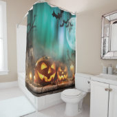 Rideaux De Douche Citrouilles d'Halloween et chauves-souris (En situation)