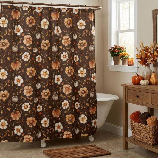 Rideaux De Douche Citrouilles et fleurs d'automne