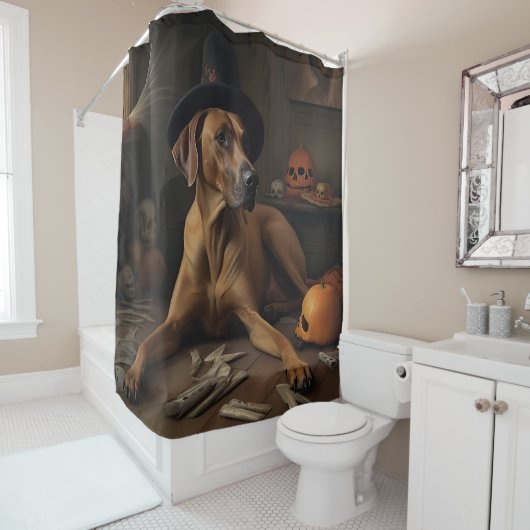 Rideaux De Douche Citrouilles Rhodesian Ridgeback Halloween Épouvant (En situation)