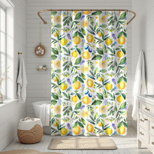 Rideaux De Douche Citrus méditerranéen aux fleurs bleues