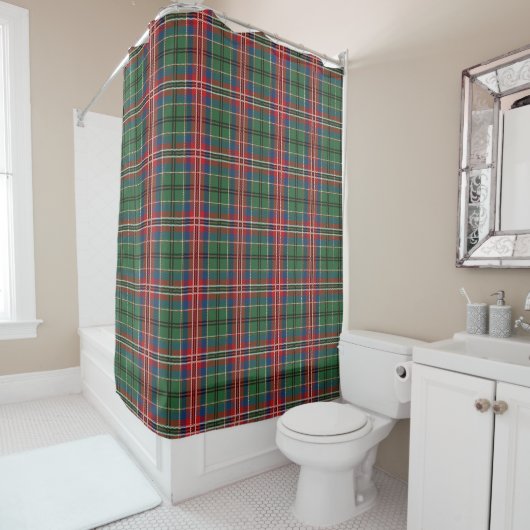 Rideaux De Douche Clan MacCulloch Plaid Red Blue Green Tartan (En situation)